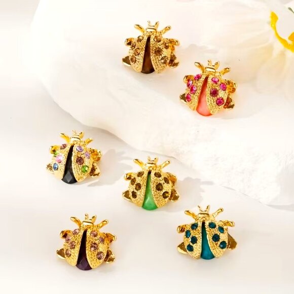 6 Ladybug Rhinestone Brooch Pin Stylish Sparkle Petite Good Luck Trendy Glam - Picture 2 of 4